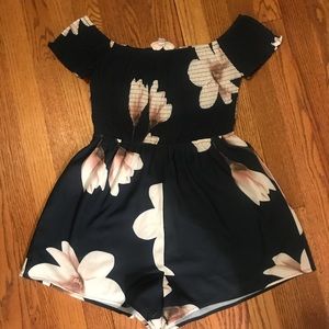 Navy blue floral romper